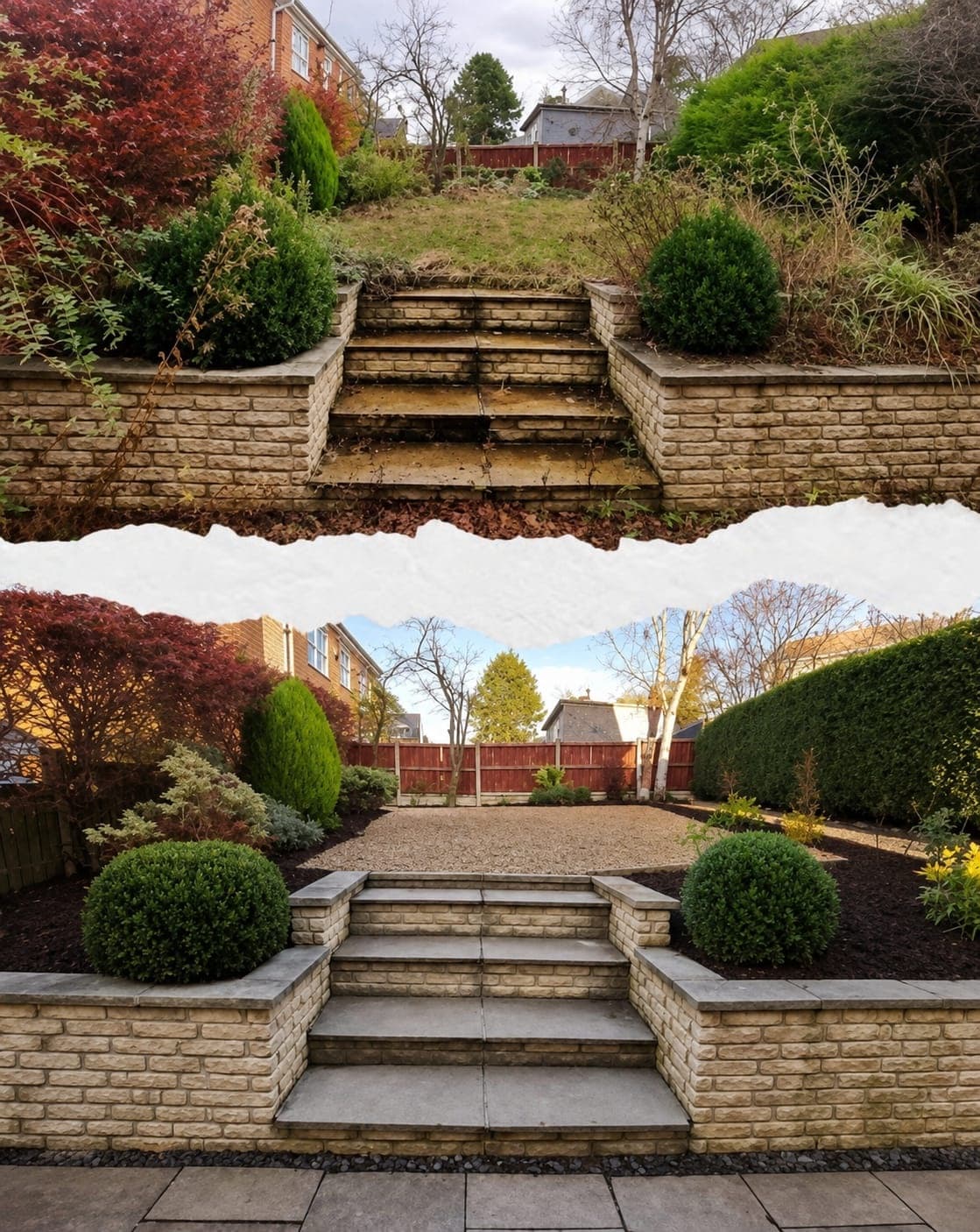 Garden landscaping transformation — before and after
